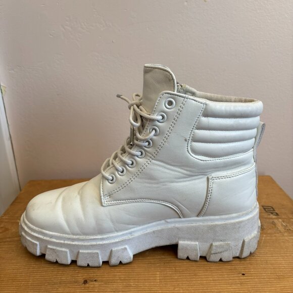 Vegan lace up chunky combat boots in White - Picture 3 of 5